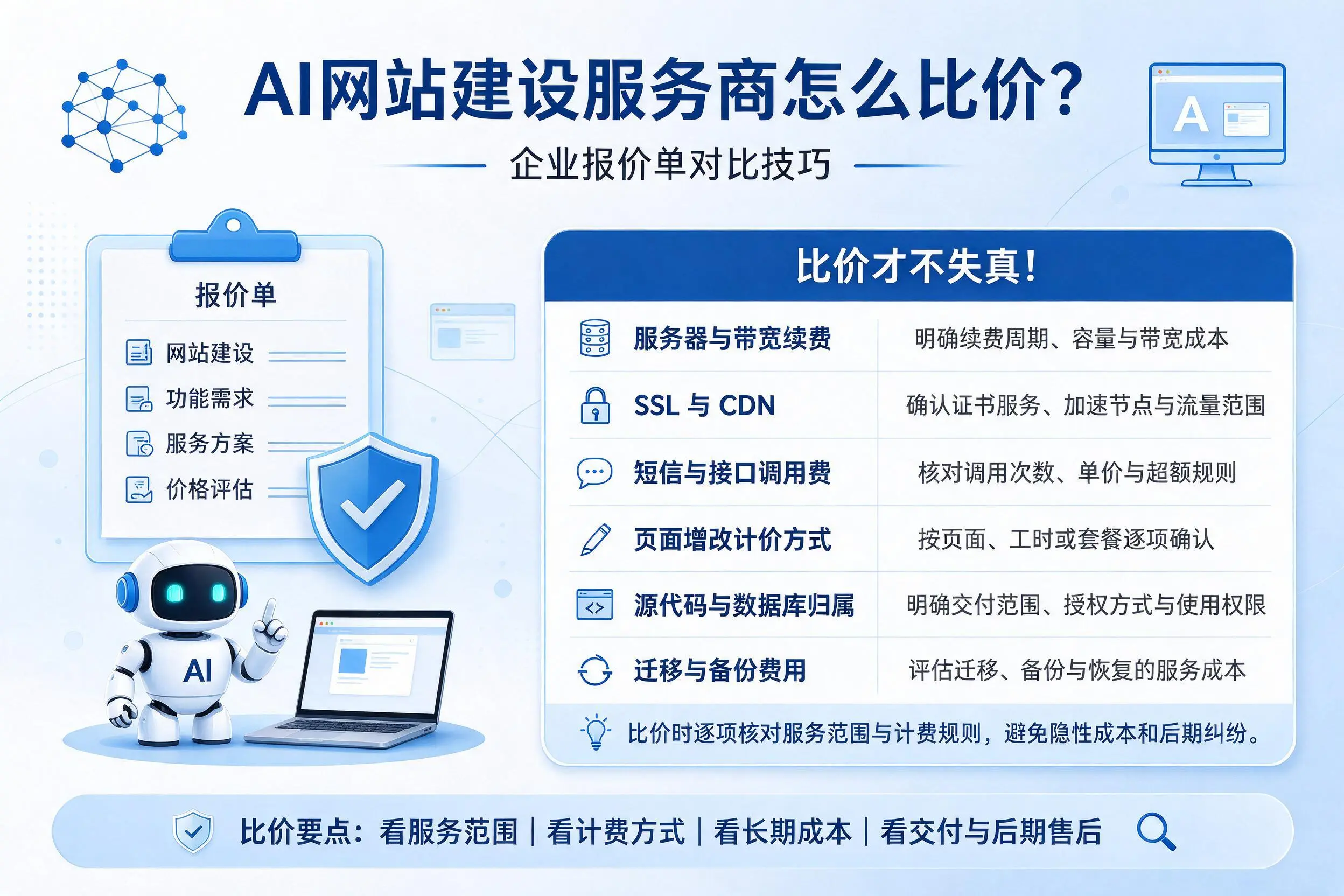AI网站建设服务商怎么比价?宝鸡企业报价单对比技巧