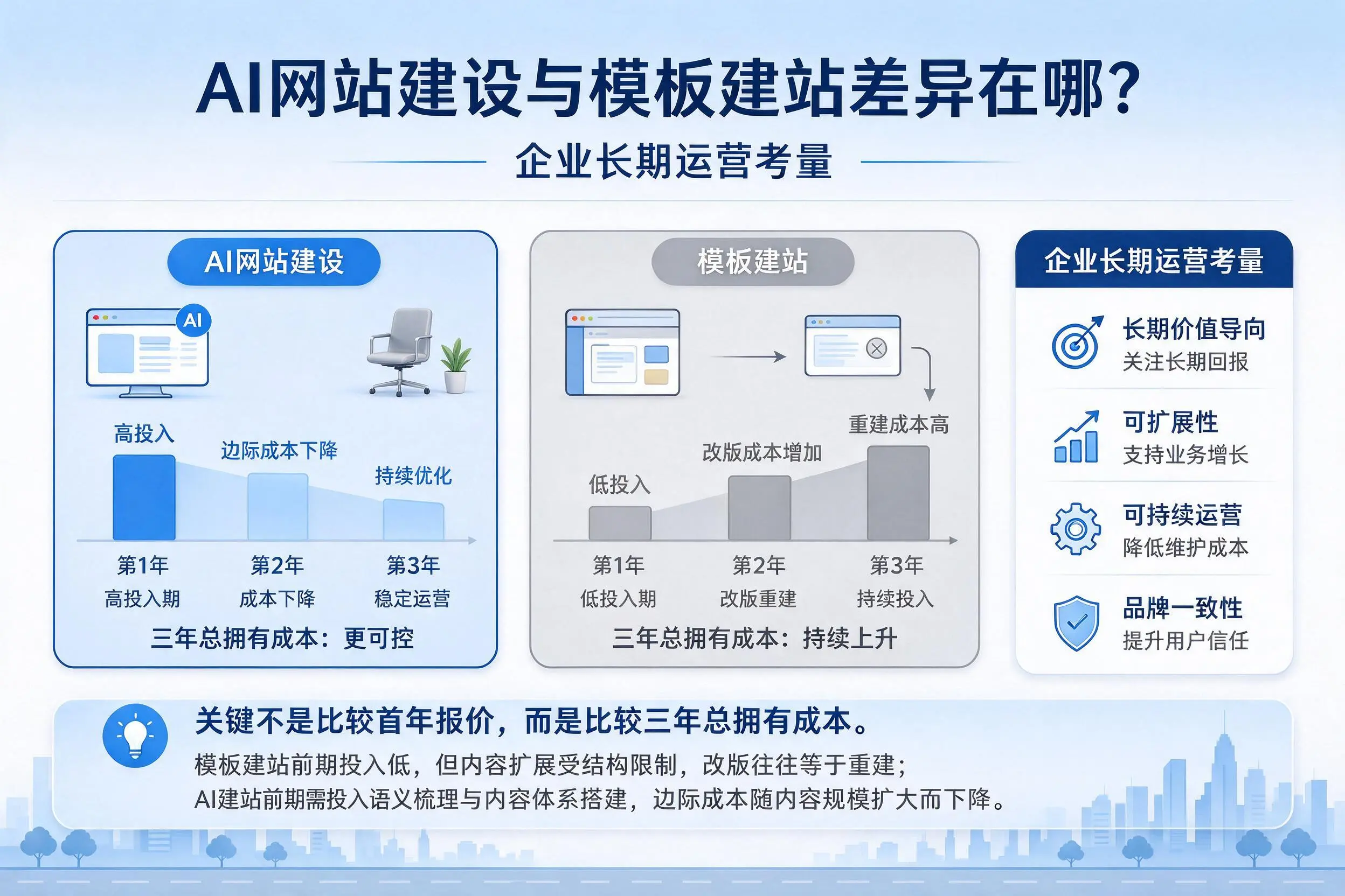 AI网站建设与模板建站差异在哪？宝鸡企业长期运营考量